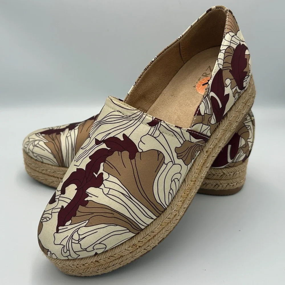 Naturalizer Thea 3 Platform Espadrille Womens 10 Slip On Raffia Floral Canvas